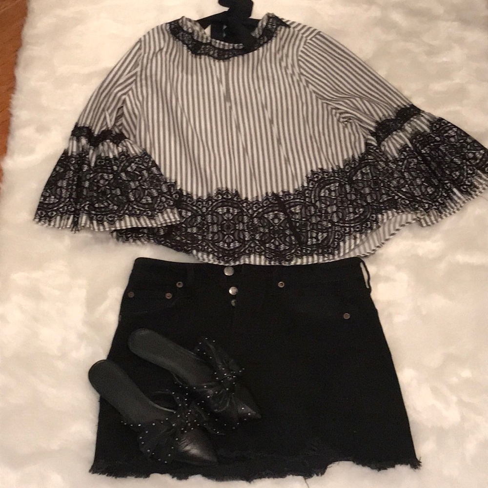 Zara top blouse lace bow detail blouse top  EUC